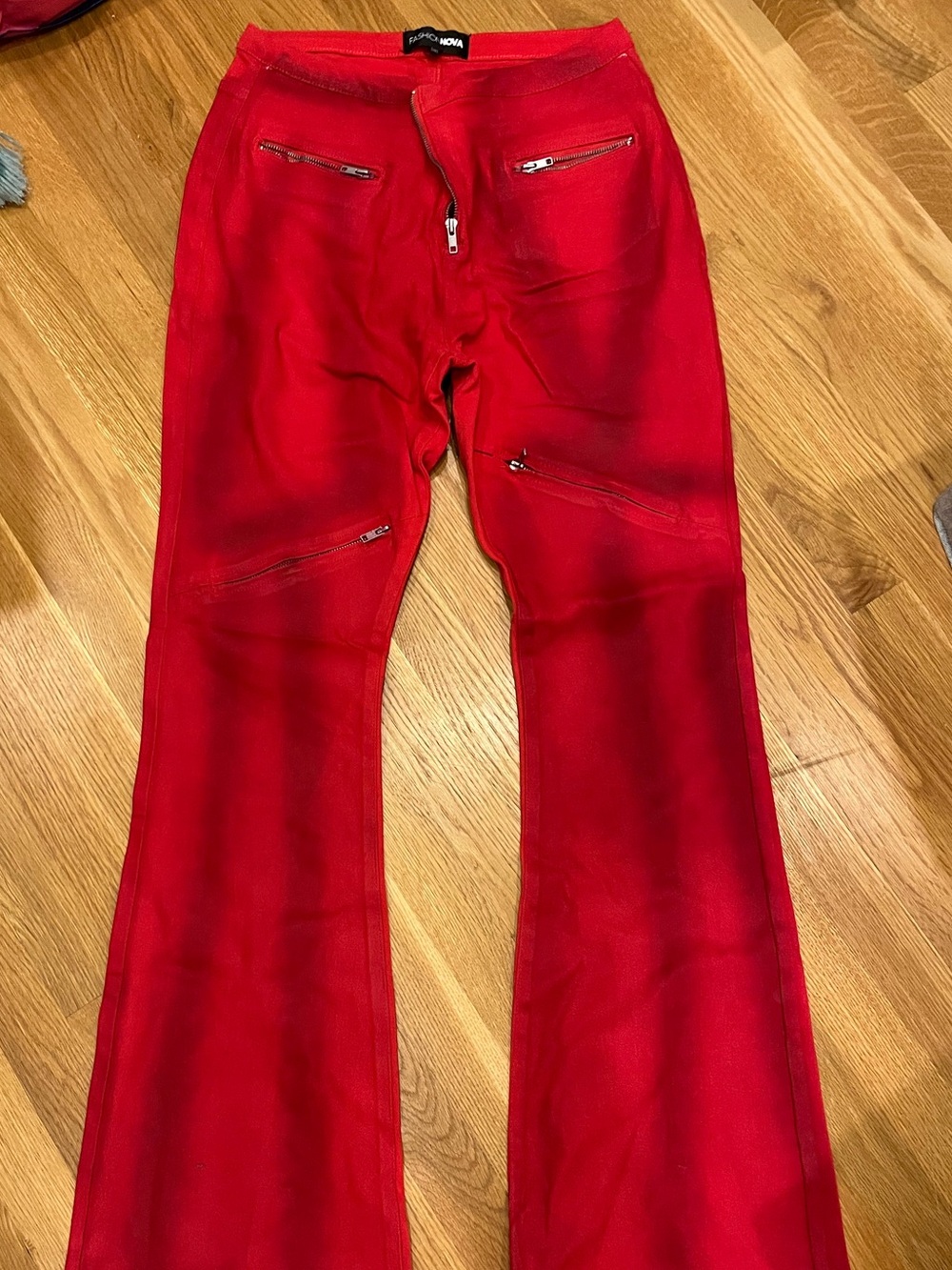 Red Zipper Detail Pants